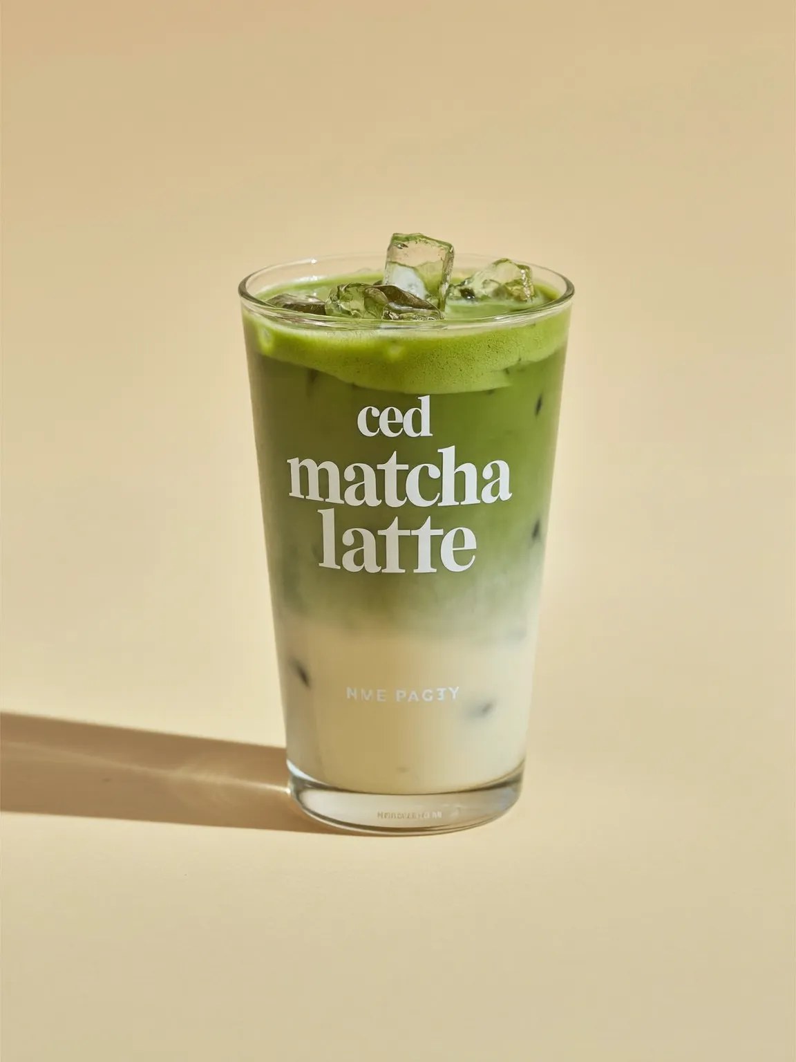 An iced matcha latte in a clear glass